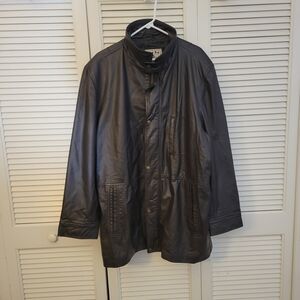 Geniune Leather Jacket By Wilda XXL Lots Of Pockets Long Real Oversized